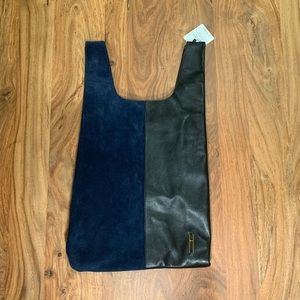 Hayward suede and leather shopping tote (black and navy).